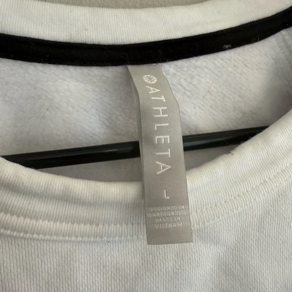 Athleta White Pullover Sweatshirt Women’s Size Large, Black Stripe Casual Lounge - Picture 6 of 8
